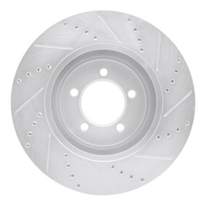 Lincoln Aviator Brake Rotor (1) - Front Left - R1 Concepts - Drilled & Slotted - Silver - `03-`05